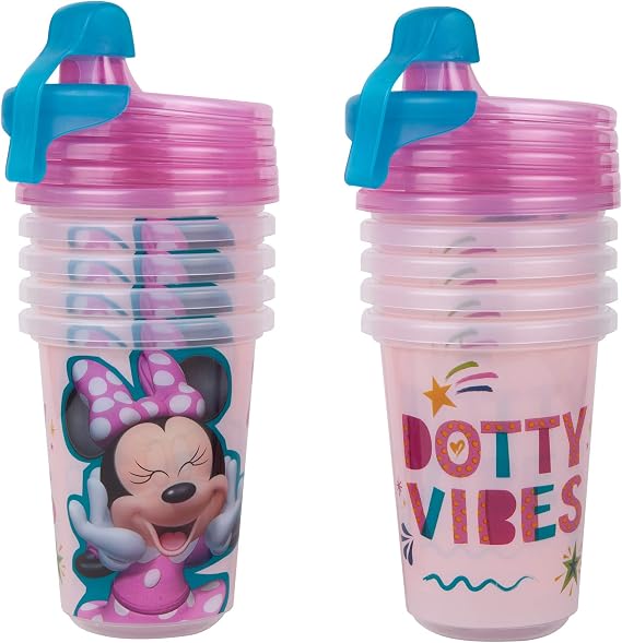 The First Years Take & Toss Disney Minnie Mouse Sippy Cups - Reusable Toddlers Cups with Lids - Kids Party Pack with 2 Travel Caps - 10 Oz - 10 Count