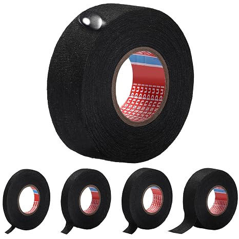 Outus 5 Rolls Wire Harness Tapes 50 ft High Temp Electrical Tape Loom Harness Automotive Heat Proof Self Adhesive Fabric Tapes for Automotive Electrical Wrap Protection, Width from 1/3 to 1.25 Inch