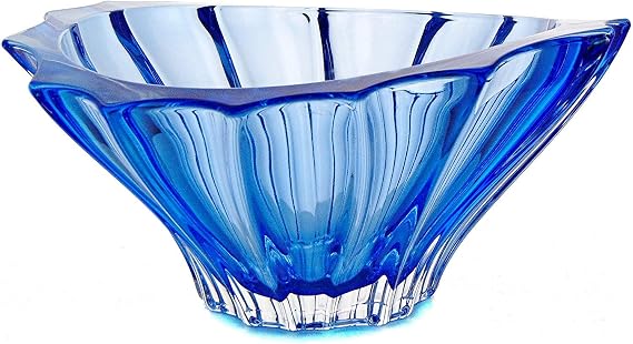 Czech Bohemian Crystal Glass Bowl-Vase 8''-Dia Blue Vintage European Design ''Plantica'' Elegant Centerpiece Fruits Desserts Holiday Gift Home Decor Birthday Wedding Housewarming Anniversary