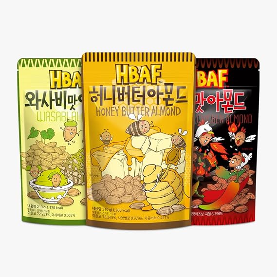 [Official Gilim HBAF] Korean Seasoned Almonds 3 Flavor Pack Mix (1 Honey Butter, 1 x 190g, 1 Wasabi, 1 x 190g, 1 Hot and Spicy Chicken, 1 x 190g)
