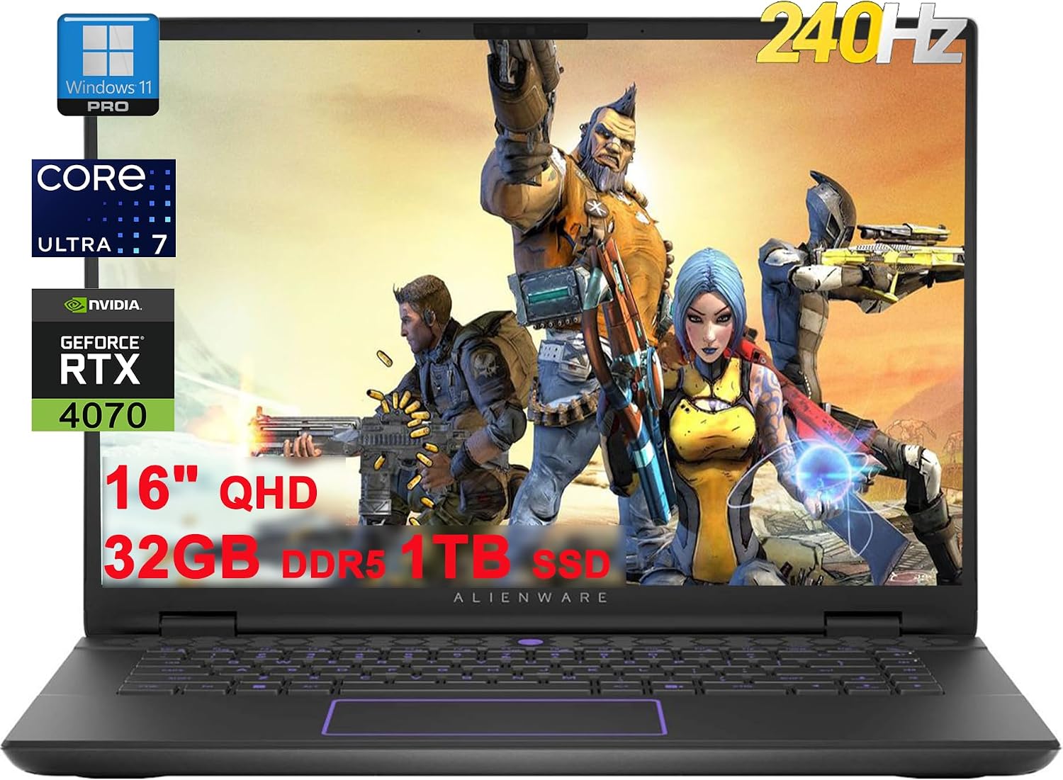 DELL Alienware M16 R2 Gaming AI PC Laptop | 16 QHD 240Hz 100% 3ms | Intel 16-Core Ultra 7 155H | 32GB DDR5 1TB SSD | GeForce RTX 4070 8GB Graphic | RGB Backlit Thunderbolt FHD IR Camera Win11Pro Grey