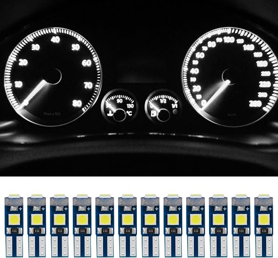 12PCS T5 LED Bulbs, 74 37 2721 PC37 LED Bulb Dash Light, Bright Canbus Error Free, Panel Gauge Cluster Light, Hight Bright 3SMD 3030 Chips Bulb for Car Interior/Indoor Map Trunk (White)
