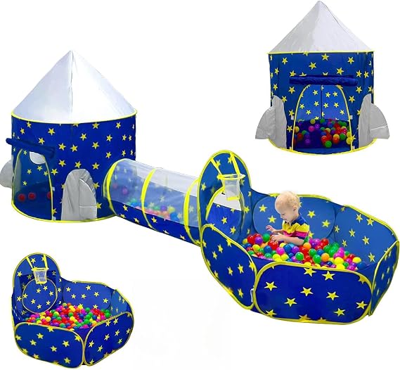 PigPigPen 3pc Kids Play Tent for Boys with Ball Pit, Crawl Tunnel, Princess Tents for Toddlers, Baby Space World Playhouse Toys, Boys Indoor& Outdoor Play House, Perfect Kids Gifts