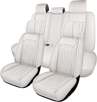 Car Seat Covers for Nissan Sentra 2005-2024 2025,Full Set 5 Seats Luxury Breathable Nappa Leather Seat Cover Waterproof Car Seat Protectors,Airbag Compatible Automotive Seat CoversWhite