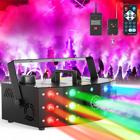Hakuta Fog Machine,Smoke Machine with 12 LED Colorful Beam Light