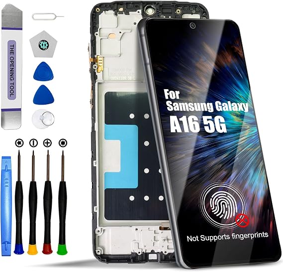 for Samsung Galaxy A16 5G Screen Replacement with Frame Kit SM- A166P LCD Touch Display Digitizer Assembly with Tools (Not A16 4G)(Not Support Fingerprint)[US Version]