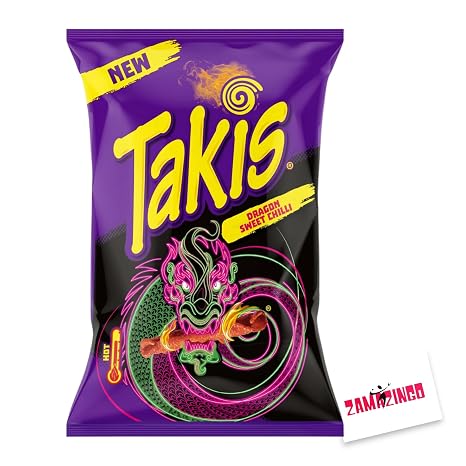 Takis Dragon Sweet Chili with Sweet Chili Flavour 100 g Crispy Fried Rolled Snacks Spicy and Spicy (Pack of 1 Dragon Sweet Chili) + Zama4Zingo Card