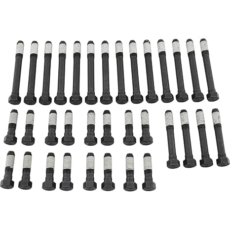 Speedway Motors SBC Small Block Chevy V8 Cylinder Head Bolt Set, OEM-Quality Grade 8, 120,000 PSI Proof Load, 150,000 PSI Tensile Strength, Sealant Coated Threads, for Cast Iron Heads, 34-piece Set