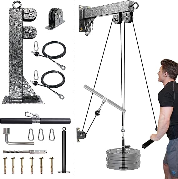 MARSAFIT Fitness Wall Mount Pulley System, Weight Cable Pulley System for Gym, LAT Pull Down and Low Row Cable Machine, Cable Station Equipment