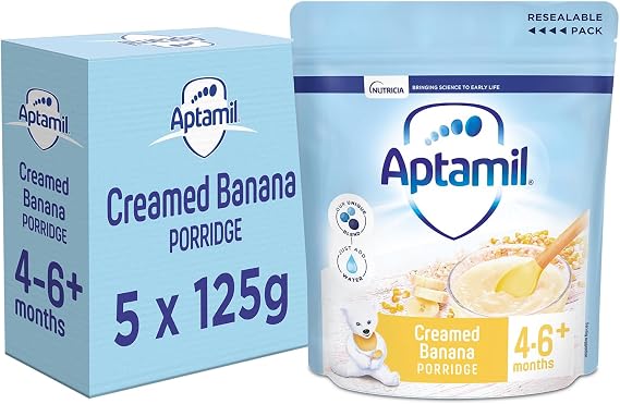 Aptamil Creamed Banana Porridge Baby Food Cereal, 4-6+ Months, 125g (Pack of 5)