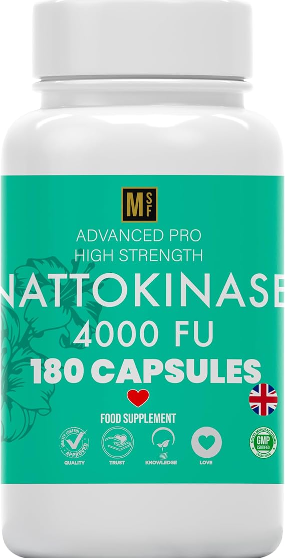 Nattokinase 180 Capsules | 4000FU | 6 Months Supply - 1-A-Day Nattokinase Tablets | Japanese Natto | Heart Health & Circulation, Vegan, No Fillers, No Binders | Non GMO | UK Company (180 Capsules)