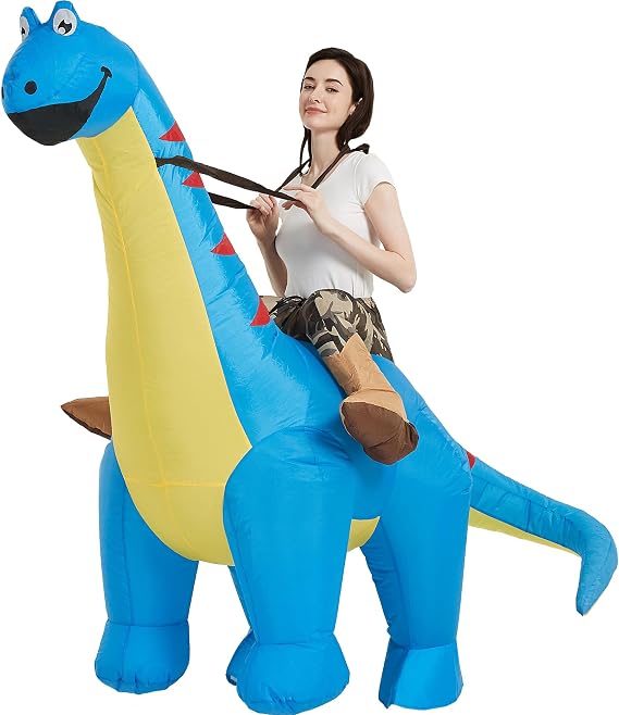 One Casa Inflatable Dinosaur Costume for Adult,Blow Up Ride Diplodocus Suit