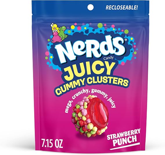 NERDS Juicy Gummy Clusters, Strawberry Punch, Juicy and Gummy Candy, 1 Stand Up Bag, for Snacking and Sharing, 7.15 oz