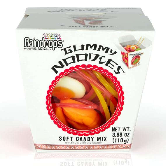 Raindrops Gummy Noodles Candy Mix - 3.88 oz Box, 23 Pieces (Pack of 1) - Fun Takeout-Style Candy Box - Made w/Delicious & Various Candies - Ideal Gummy Food for Party Treats, Gifts & Casual Snacking