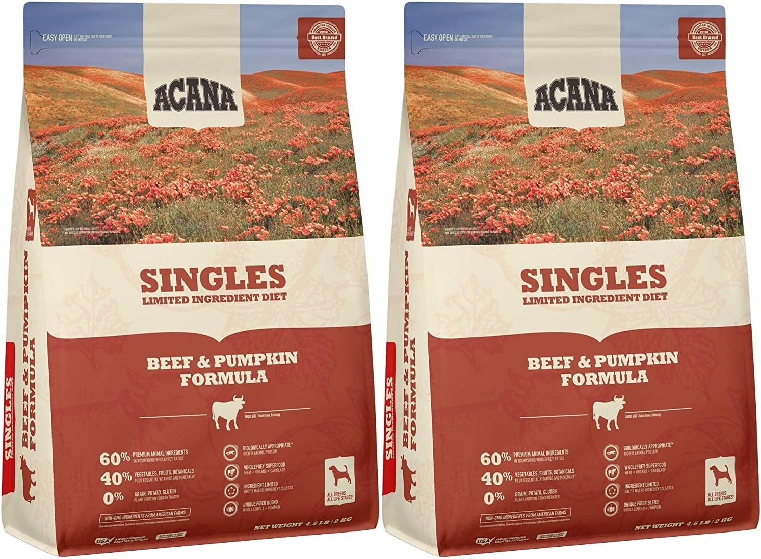 ACANA Beef & Pumpkin Singles for Dogs, 4.5 Ounces Each, Limited-Ingredient Dry Dog Food Made in The USA