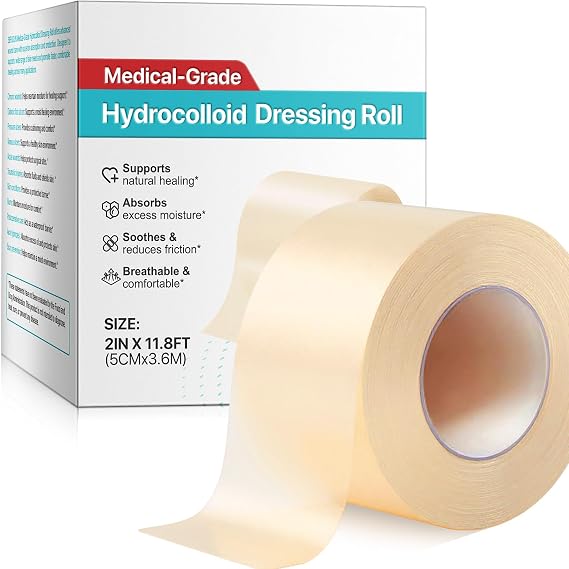 Hydrocolloid Roll for Wound Care 2IN X 11.8FT, Hydrocolloid Bandages Roll Tape, Flexible & Waterproof Dressing TapeSkin-Friendly Bandage Patch for Blisters, Blister, Acne Care