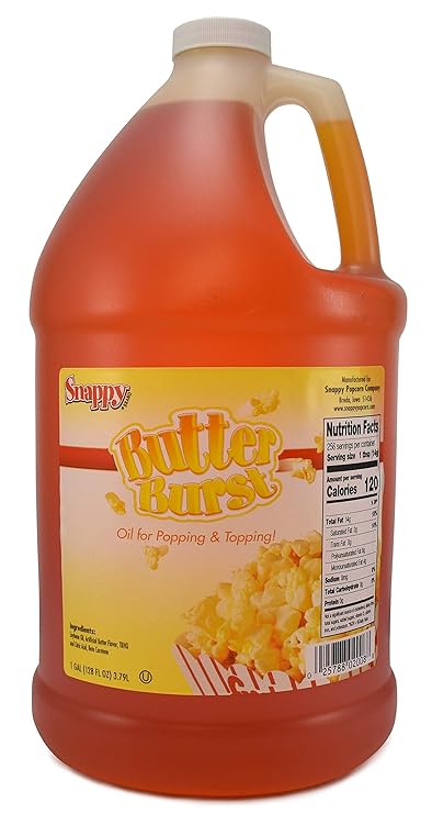 Snappy Butter Burst Popcorn Oil, Movie Theater Butter Oil for Machines and Stovetops, Naturally Colored with Beta Carotene, 1 Gallon