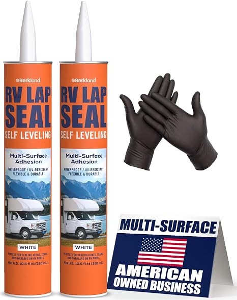 [2 Pack] RV Roof Sealant [10 oz] Professional Self-Leveling Lap Caulk for Roof Leak Repair, Crack Sealing, UV & Weather Resistant, Easy Application White Sealant for RV, Camper, Trailer, Motorhome