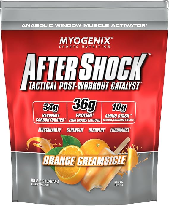 Myogenix Aftershock Post Workout Muscle Growth Whey Protein Powder Speeds Up Muscle Growth and Recovery Supports Joint Health and Replenishes Glycogen Orange Creamsicle, 6 lbs