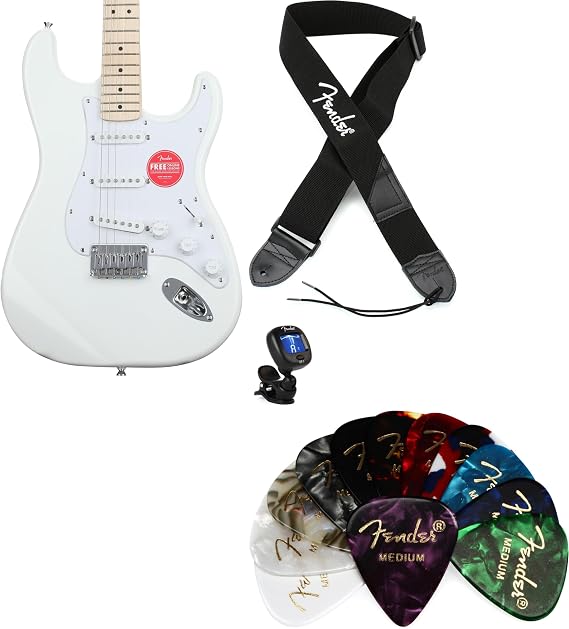 Squier Sonic Stratocaster HT Electric Guitar Essentials Bundle - White