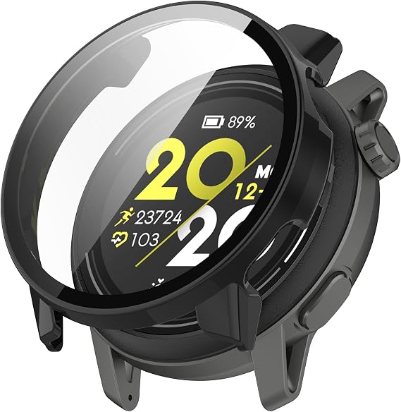Compatible with COROS PACE 3 Case Cover, Screen Protector Tempered Glass Film PC Protective Case for Coros Pace 3 Sport Watch(Black)