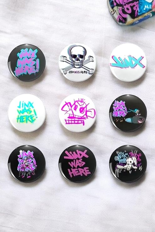 9 Adet Jinx Was Here Anime Arcane Lol Metal Yaka Rozeti Çanta Rozeti, Pin Düğme 44 Mm