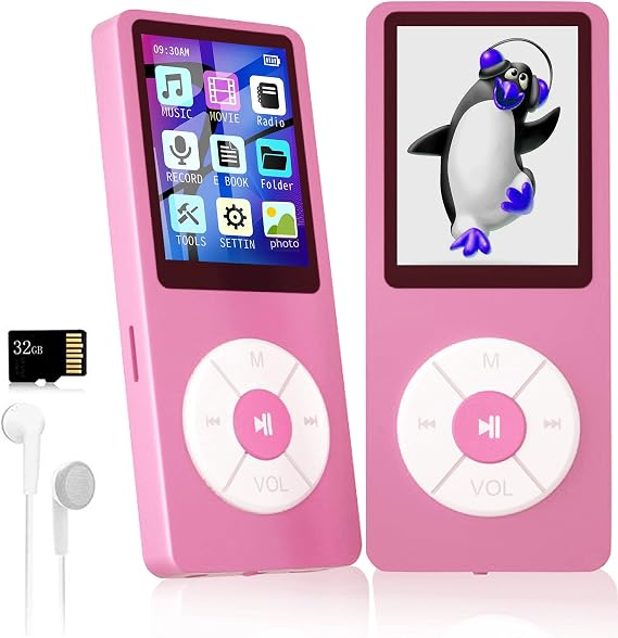 MP3 Player with 32GB TF Card,Built-in HD Speaker,Portable HiFi Music Player with Video/Voice Recorder/FM Radio/Photo Viewer/E-Book Player for Kids