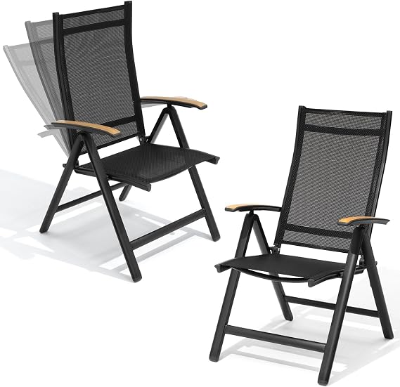 Crestlive Products Folding Patio Chairs Set of 2, Outdoor Recliner Chairs