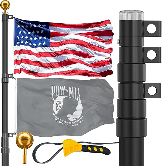 25FT Telescoping Flag Pole for Outside House,Extra Thick with US Flag