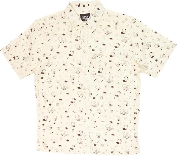 Milkmochabear Unisex Patterned Button Up Shirt in Washed Ivory Authentic Merchandise Cute Adorable for Men and Women