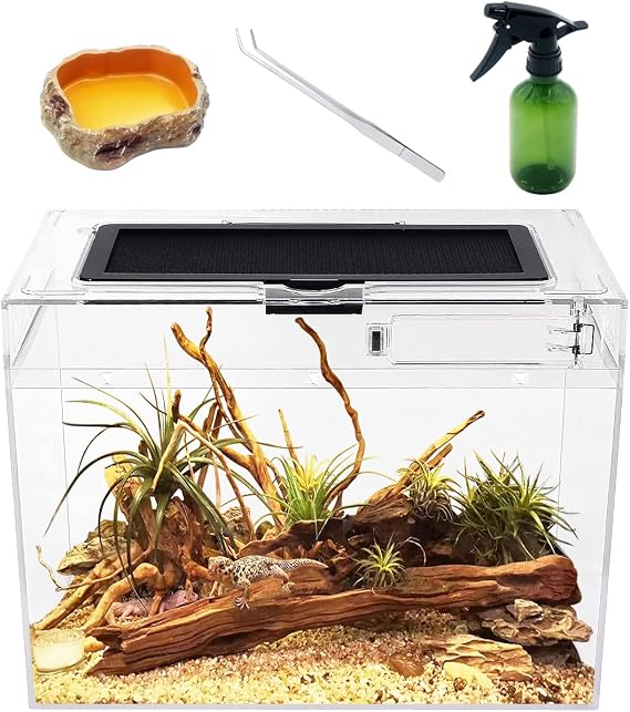 Reptile Growth PC Terrarium Combination, 12" x 7"x 9" PC Terrarium Reptiles, PC Terrariums for Reptiles for Leopard Gecko Dragon Bearded Lizard Snail Stick Insect Tarantula Gecko Snake