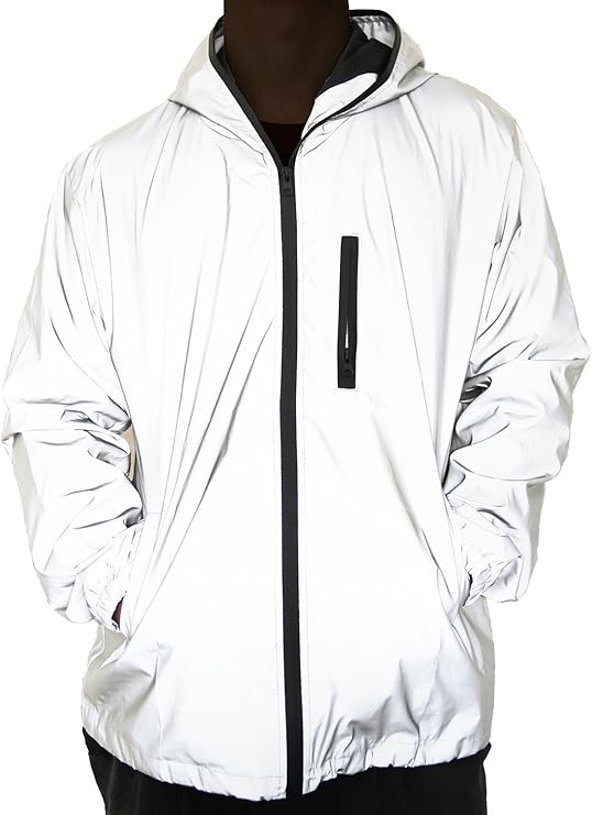 3M Reflective Coat Hooded Windbreaker Fashion Running Pocket Jacket Silver