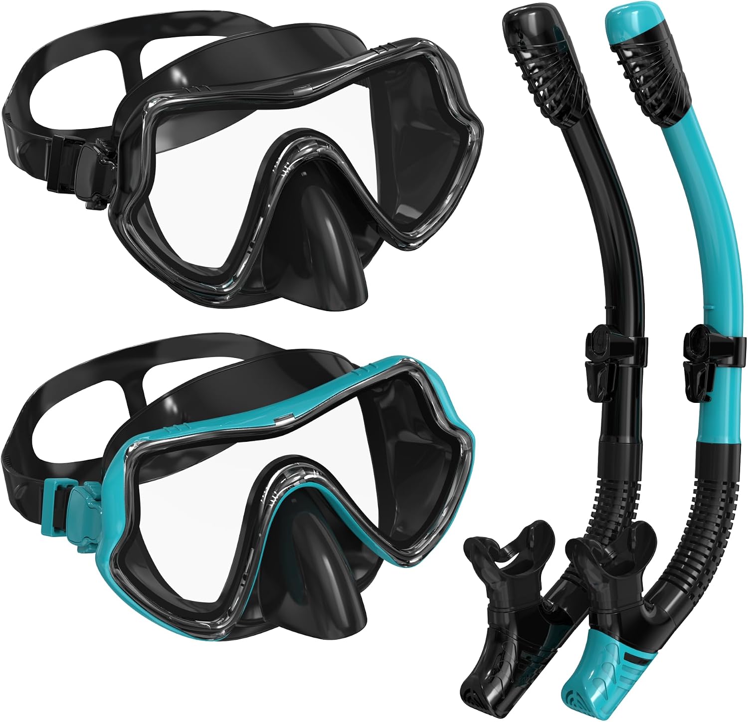 G2RISE SN02 Snorkel Set Adults - Scuba Mask Diving Goggles Dry Snorkeling Gear with Breath Easy Airflow Tech & Anti-fog Design（2PACK