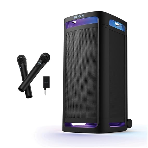 Sony ULT Tower 9 Bluetooth Karaoke Party Speaker with Powerful Bass, 360 Sound and Party Lights, 25 Hour Battery, and Convenient Carrying Handle and Wheels. (SRSULT900)+ULT MIC Wireless Microphone