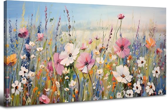 Large Floral Wall Art for Living Room, Colorful Flower Wall Decor Abstract Wildflower Pictures Canvas Prints Framed Nature Watercolor Botanical Landscape Poster Artwork Bedroom Home Decoration 20x40"
