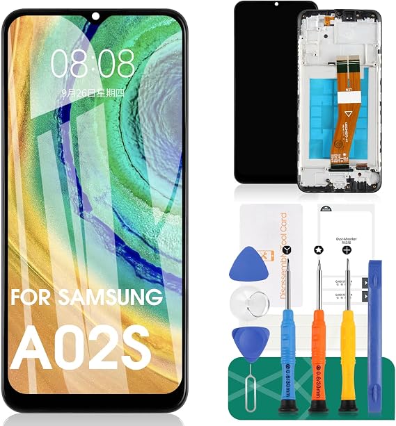 for Samsung Galaxy A02s LCD Screen Replacement A025 LCD Display SM-A025F Touch Digitizer Compatible with SM-A025F/DS, SM-A025G, SM-A025G/DS, SM-A025M Assembly Repair Parts Frame(160mm Smaller Size)