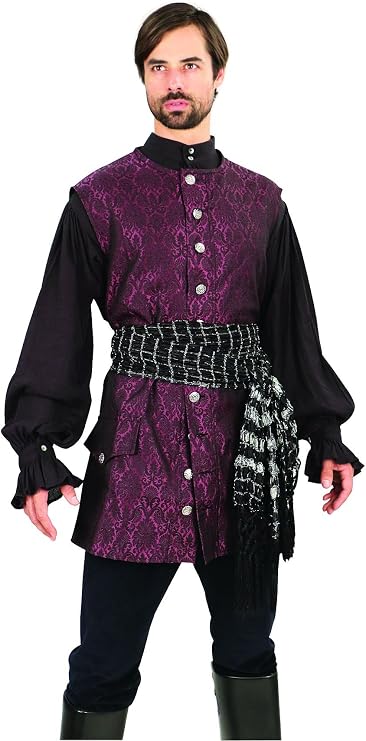 Medieval Viking Scoundrel Long Pirate Vest Brocade Costume Cosplay Renaissance Fairs Halloween