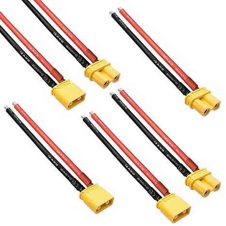 Amass XT30 Connector Plug Cable - Female and Male Connectors Adapter with 16AWG 100mm Silicone Wire for RC Lipo Battery Cable Drone Car Boat (6PCS)