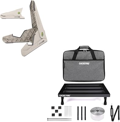 Ghost Fire Guitar Pedal Board Aluminum Alloy 1.3lb Super light Effect Pedalboard16.5x11.8 with Carry Bag,SPL-03 and Guitar Stand GBS-5