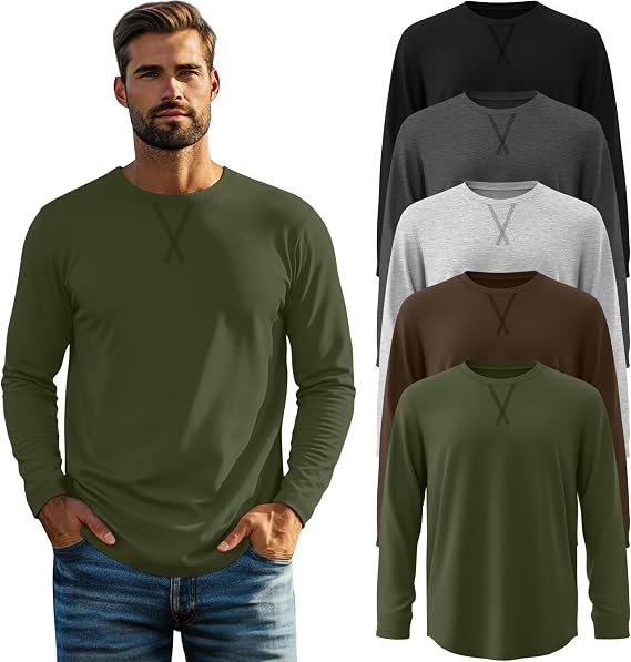 August Alley 5 Pack Men's Big and Tall Long-Sleeve T Shirts