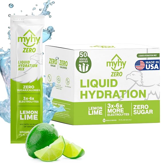 MyHy ZERO Liquid Hydration Packets - Single Serve, Lemon Lime, 50 Count