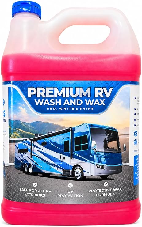 RV Wash and Wax Soap - High Foam Soap Cleaner - Use with Bucket and Water or Foam Cannon. Ultimate RV Detailing Car Wash - UV Protection & Wax - Streak Free - Spot Free - RV and Camper - 1 Gallon