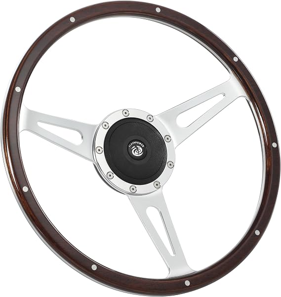 15'' Classic 9 Bolt Riveted Wood Steering Wheel w/Horn Button