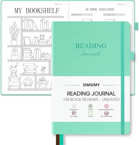 Reading Journal with 104 Book Reviews, Book Journal for Books Lovers & Readers - Review and Track Your Reading Progress, Reading Log Notebook Gift, A5, Mint Green