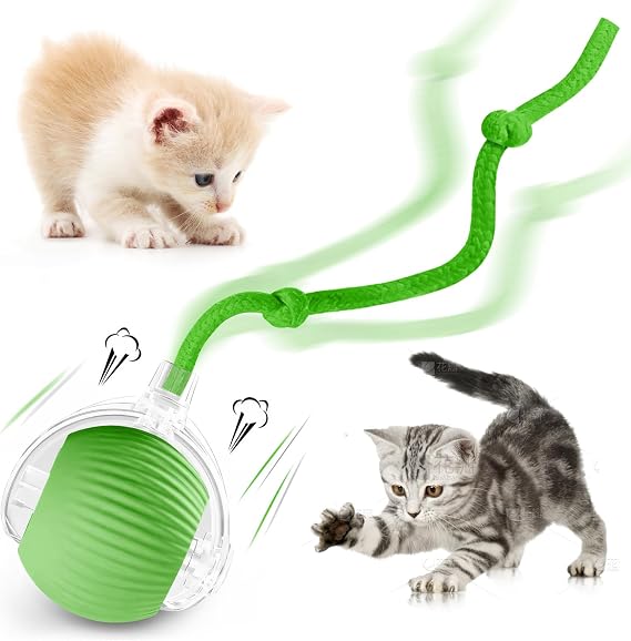 Interactive Cat Ball Toys for Indoor Cats, Upgraded Automatic Cat Toys for Bored Indoor Adult Kitty, Peppy Pet Ball for Cats, 360Smart Rolling Kitty Balls Toy (Green)