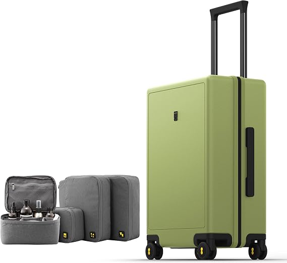 LEVEL8 Luminous Carry on Luggage, 20 Inch Hardside Suitcase Bundle with 4 PC Packing Cubes Organizer Set - Green