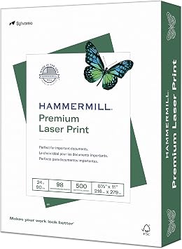 Hammermill 104604 Laser Print Office Paper, 98 Brightness, 24lb, 8-1/2 x 11, White, 500 Sheets/Rm (HAM104604)