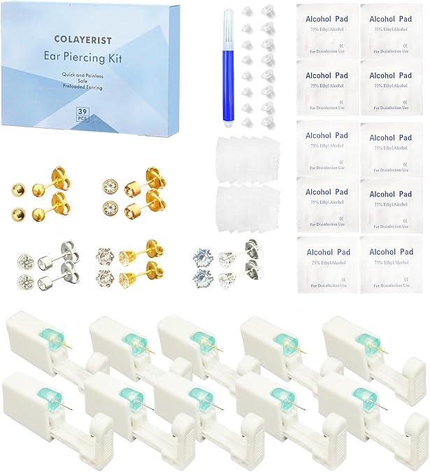 39 PCS Ear Piercing Kit, Disposable Ear Piercing Gun with 4MM/5MM Preloaded CZ Diamond Ear Studs