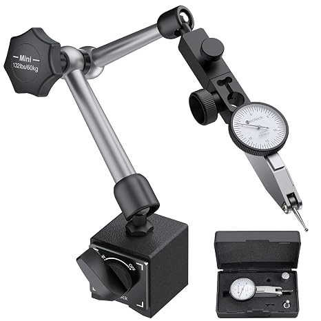 Neoteck 0.03"/0.0005" Dial Test Indicator with 132lbs(60kg) Magnetic Base