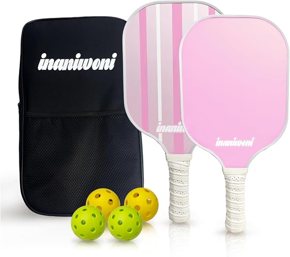 Pickleball Paddles Set of 2 - Fiberglass Surface & Polypropylene Honeycomb Core | Lightweight Pickball Paddles | 4 Pickball Balls and 1 Bag